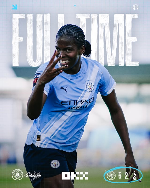 Instagram post by @citcmancity for Manchester City. Caption reads: FIVE STAR ⭐️ 🩵 5-2 ⚫️ @okx_official |....