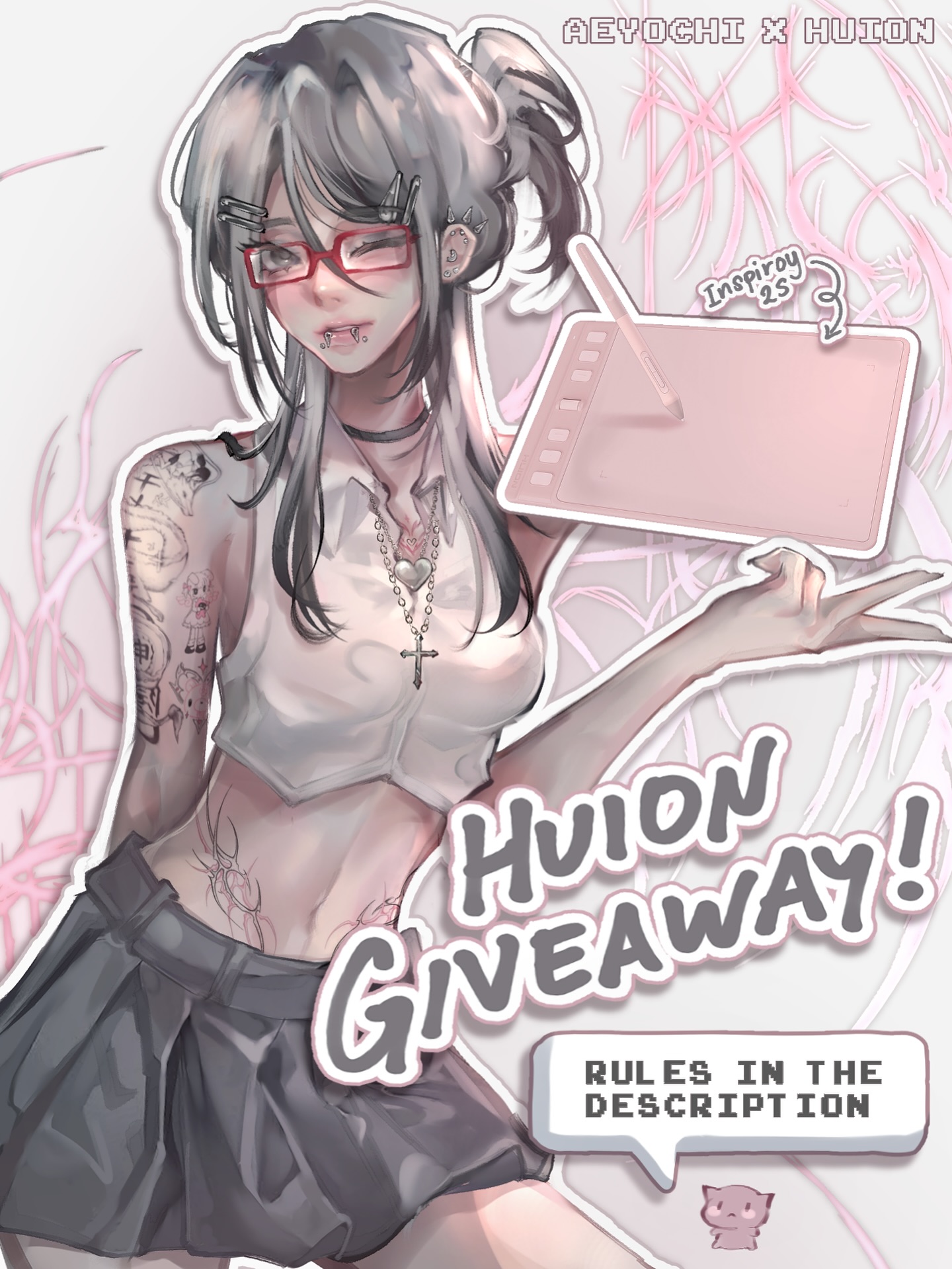 Instagram post by @aeyochi for HUION. Caption reads: [‼️GIVEAWAY CLOSED‼️]

🎀 tablet giveaway 🎀

i've....