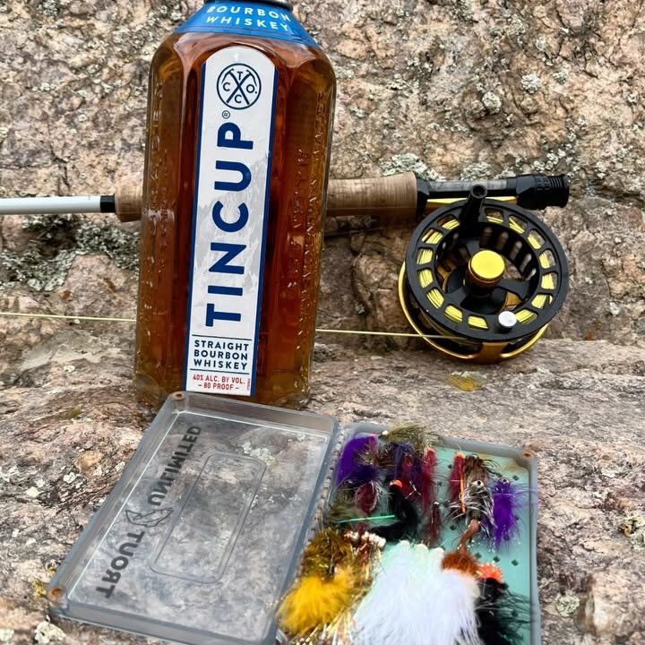 Instagram post by @eelandstribling for TINCUP Whiskey. Caption reads: Wanna go fly-fishing? Here are my 5 @tincupwhiskey....