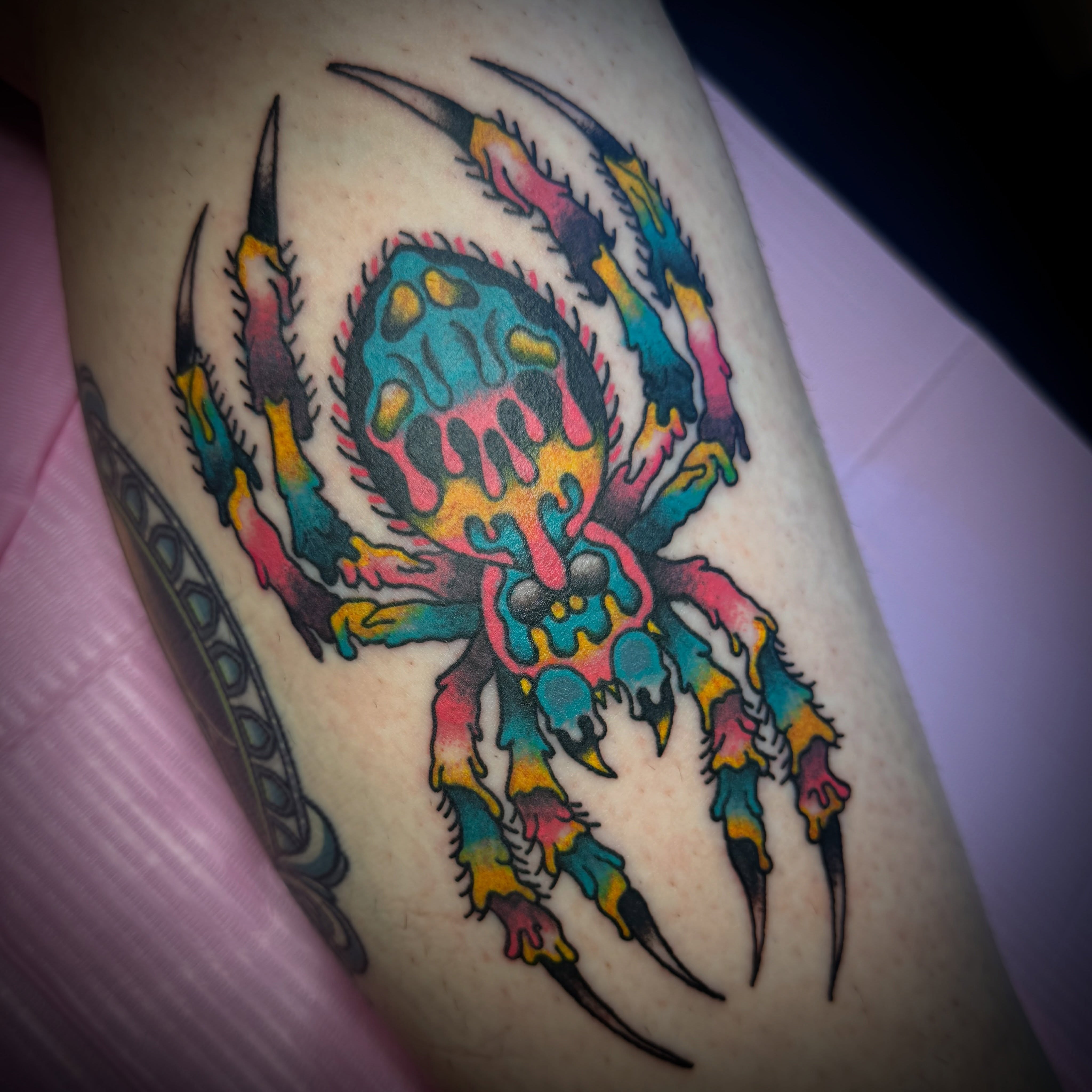 Instagram post by @chlofazztattoos for Magnum Tattoo Supplies. Caption reads: [...] spider, hmu! 🕷️ - Sponsored by....