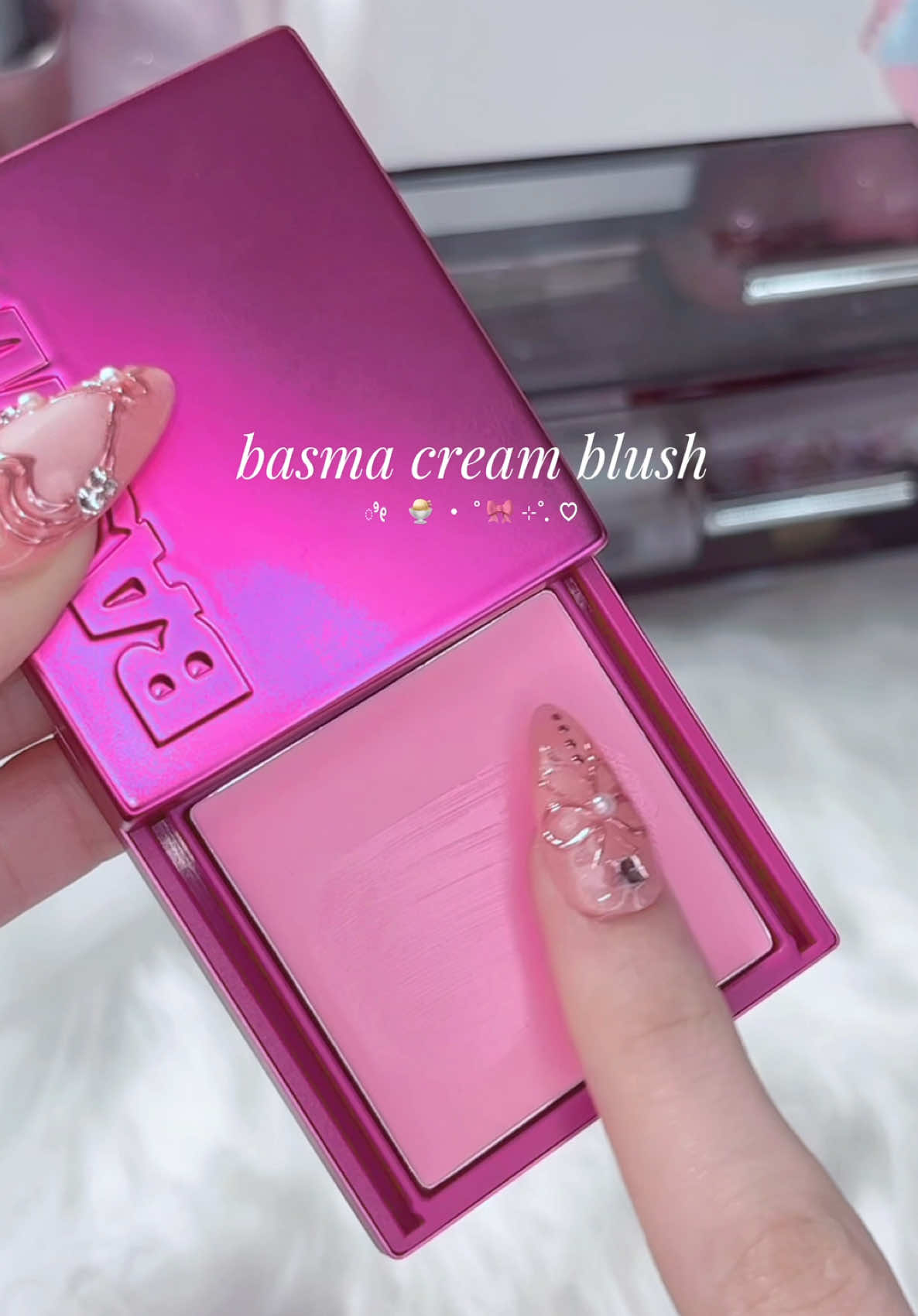 TikTok post by @beauty4ssma for BASMA Beauty. Caption reads: @BASMA Beauty cream blush in the shade Bubble Gum....