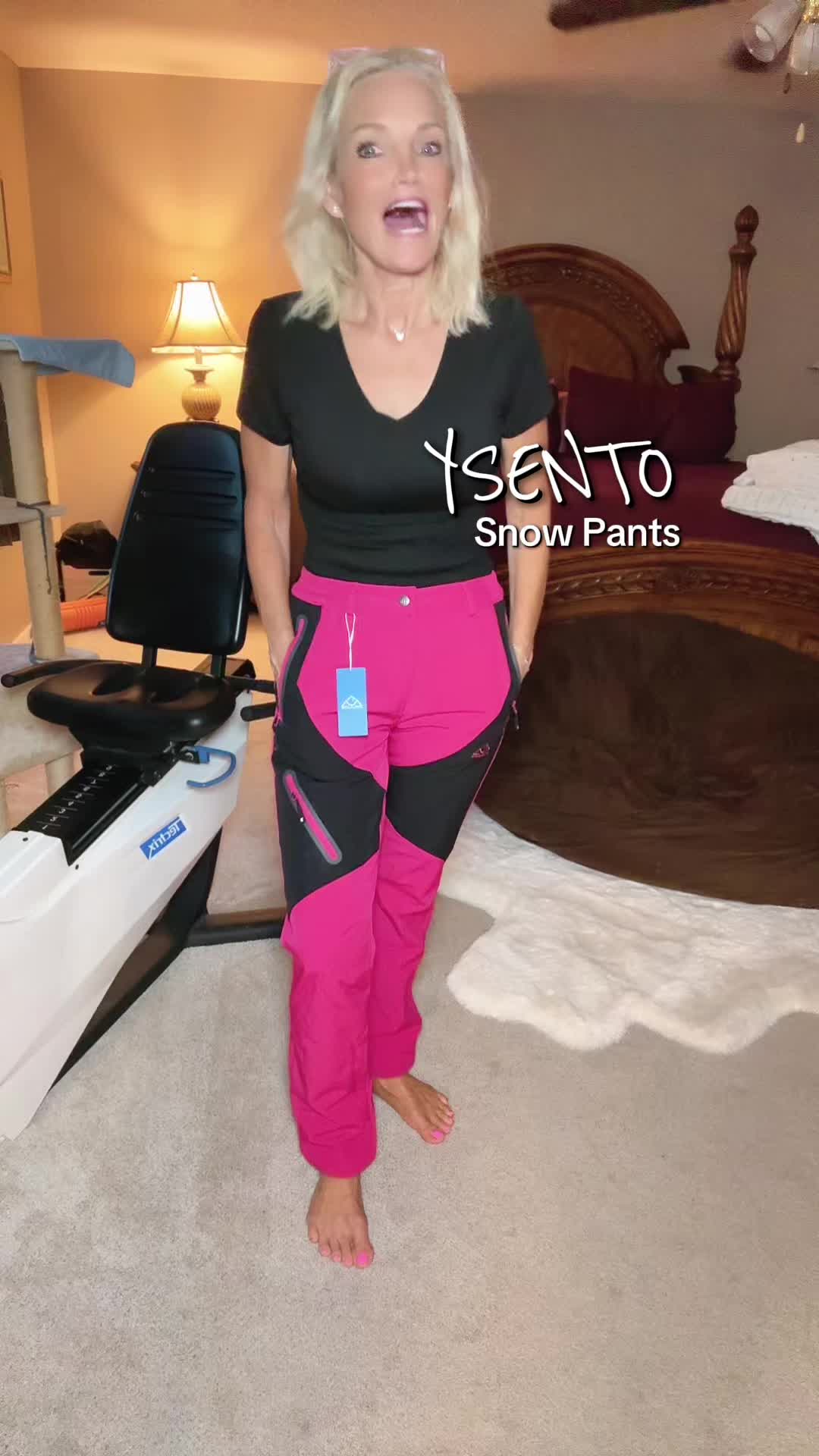 TikTok post by @mangobus265 for YSENTO. Caption reads: @YSENTO YSENTO Women's Snow Pants Waterproof [...].