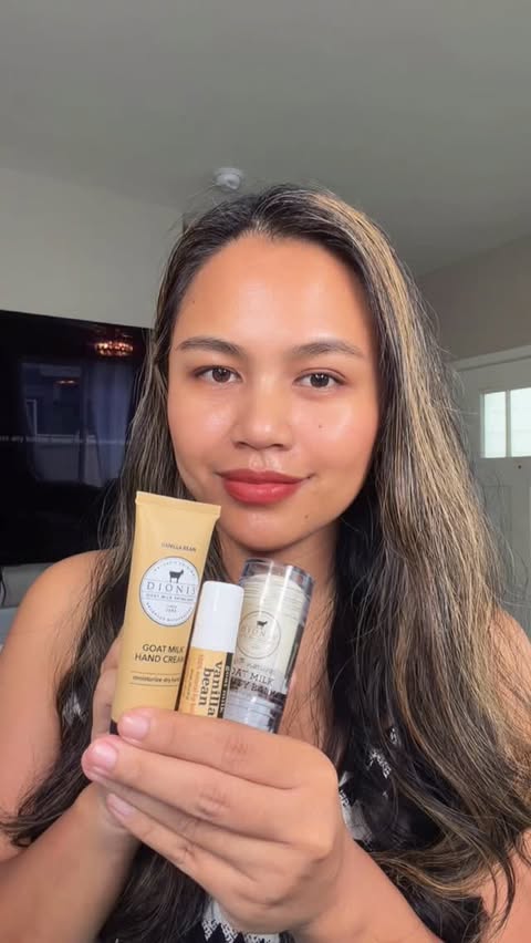 Instagram post by @hikatbeauty for Dionis Goat Milk Skincare. Caption reads: Soft, smooth, goat milk glow. The Vanilla Bean Lip....