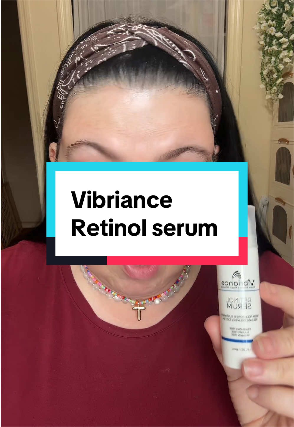 TikTok post by an influencer for Vibriance Skincare. Caption reads: If you are battling with fine lines, wrinkles, and....