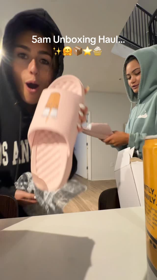 Instagram post by @meganmillion100 for Slate Milk. Caption reads: CLOTHESS, COFFEE, SLIPPERS, ETC HAULLLL✨✨💖💖....