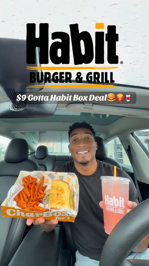 Instagram post by @nateeatss for The Habit Burger Grill. Caption reads: #HabitPartner $9 GOTTA HABIT BOX DEAL....