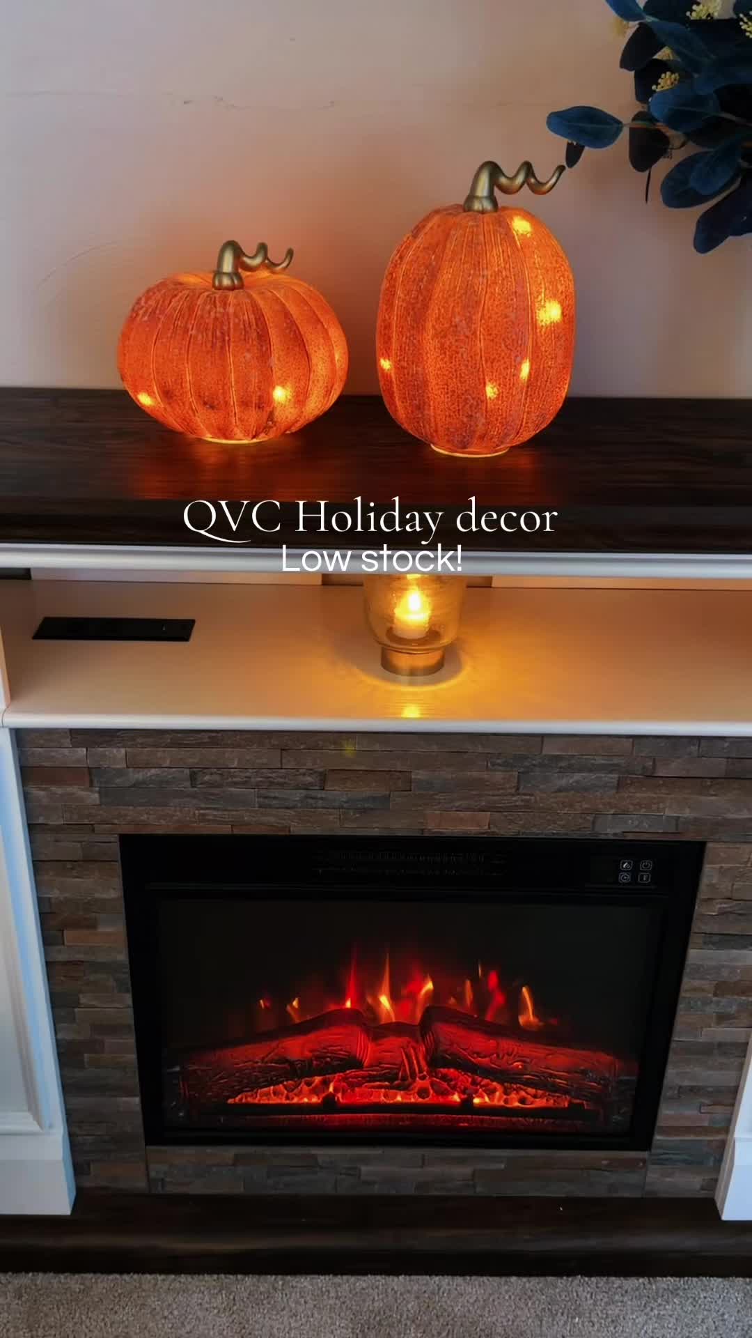 TikTok post by an influencer for QVC. Caption reads: [...] set of pumpkin lights decor by QVC give the....