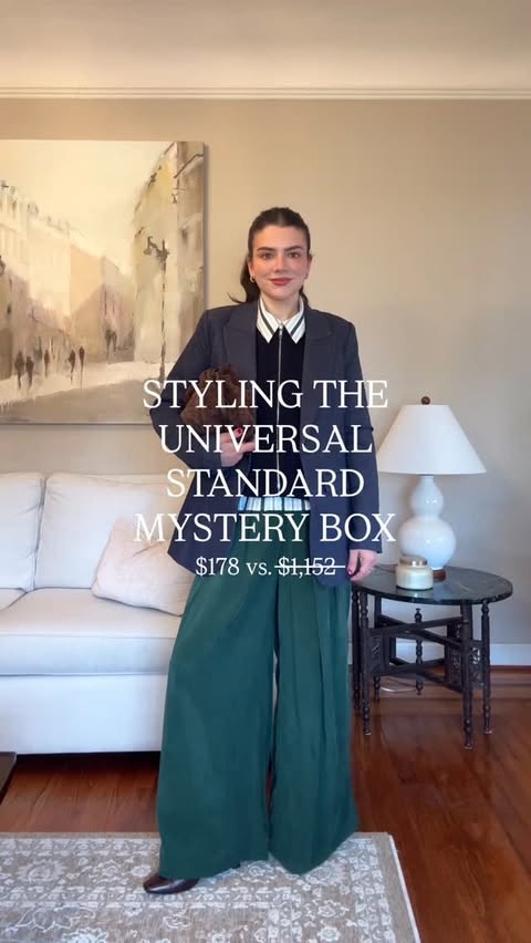 Instagram post by @daniellelacosteblog for Universal Standard. Caption reads: AD❣️GRWM styling the @UniversalStandard Mystery....
