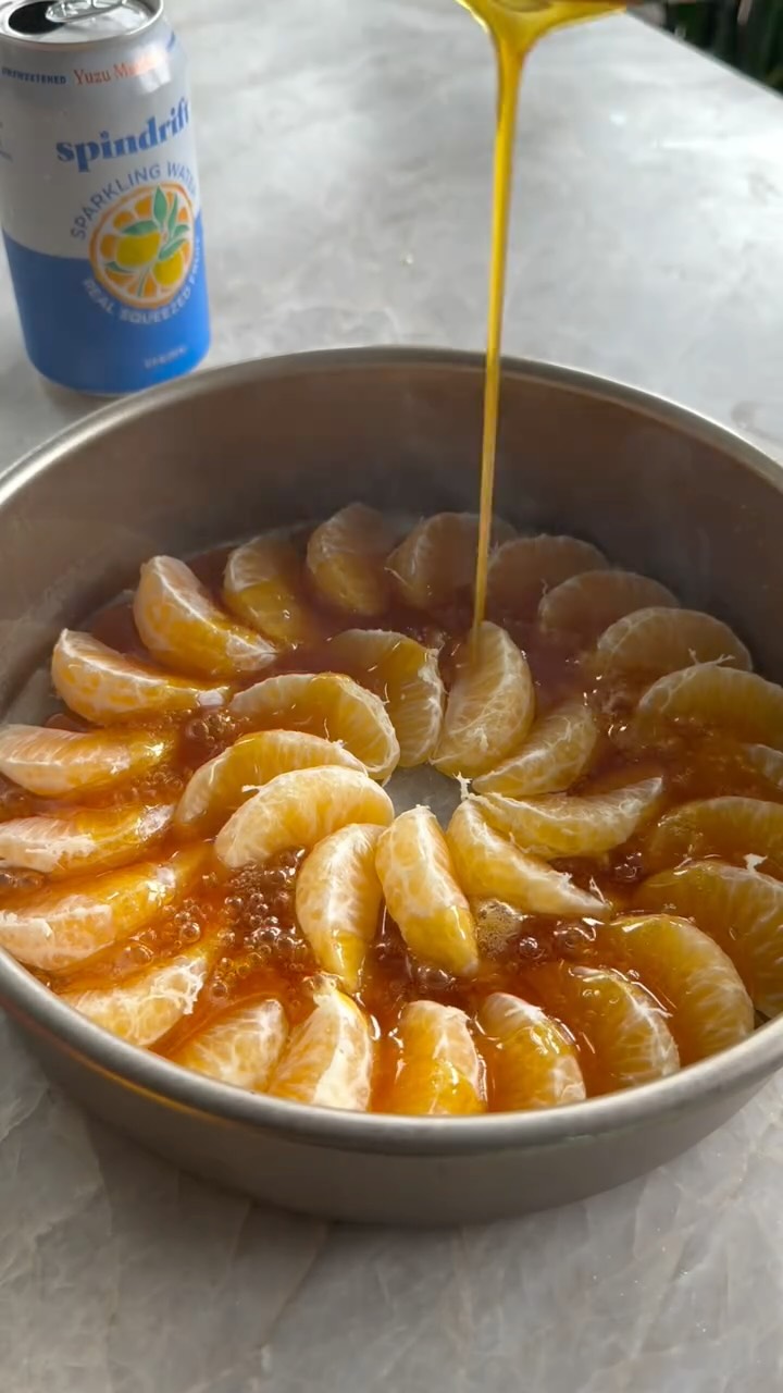 Instagram post by @jakecohen for Spindrift. Caption reads: MANDARIN UPSIDE DOWN CAKE. Can’t stop chugging....