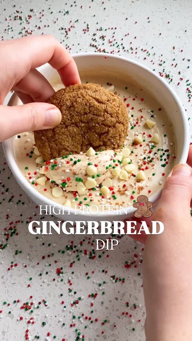 Instagram post by @basicswithbails for 1UP Nutrition. Caption reads: High Protein Gingerbread Cheesecake Dip....