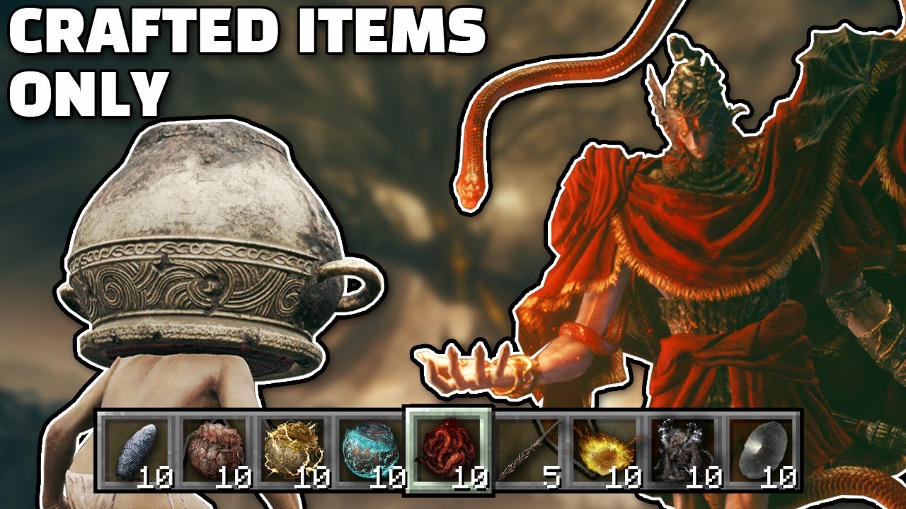 YouTube post by @LilAggy for Keeps. Caption reads: I beat the Elden Ring DLC using ONLY Crafted Items.