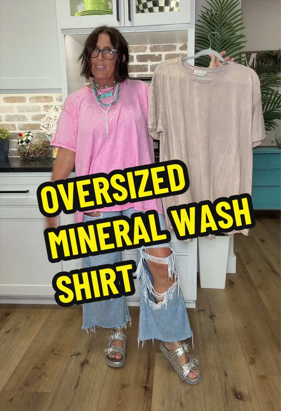 TikTok post by @twoboymom3 for Madison + Mallory. Caption reads: OVERSIZED MINERAL WASH SHIRT from @Madison and....