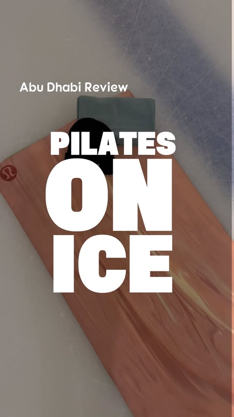 Instagram post by @abudhabireview for Barebells. Caption reads: PILATES ON ICE ❄️

Mats, hats, socks, and hand....