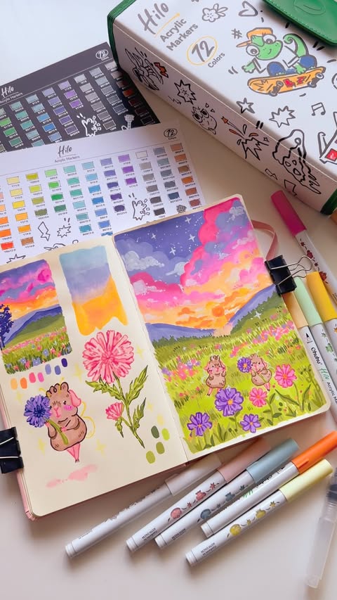 Instagram post by @senorita_gabita for Ohuhu Art Supplies. Caption reads: I tried the new Ohuhu Hilo Acrylic Markers and....