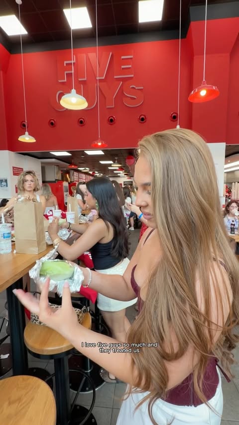 Instagram post by @sarahlouisabx for Five Guys Burgers & Fries. Caption reads: come with me to harry styles night 8 with....