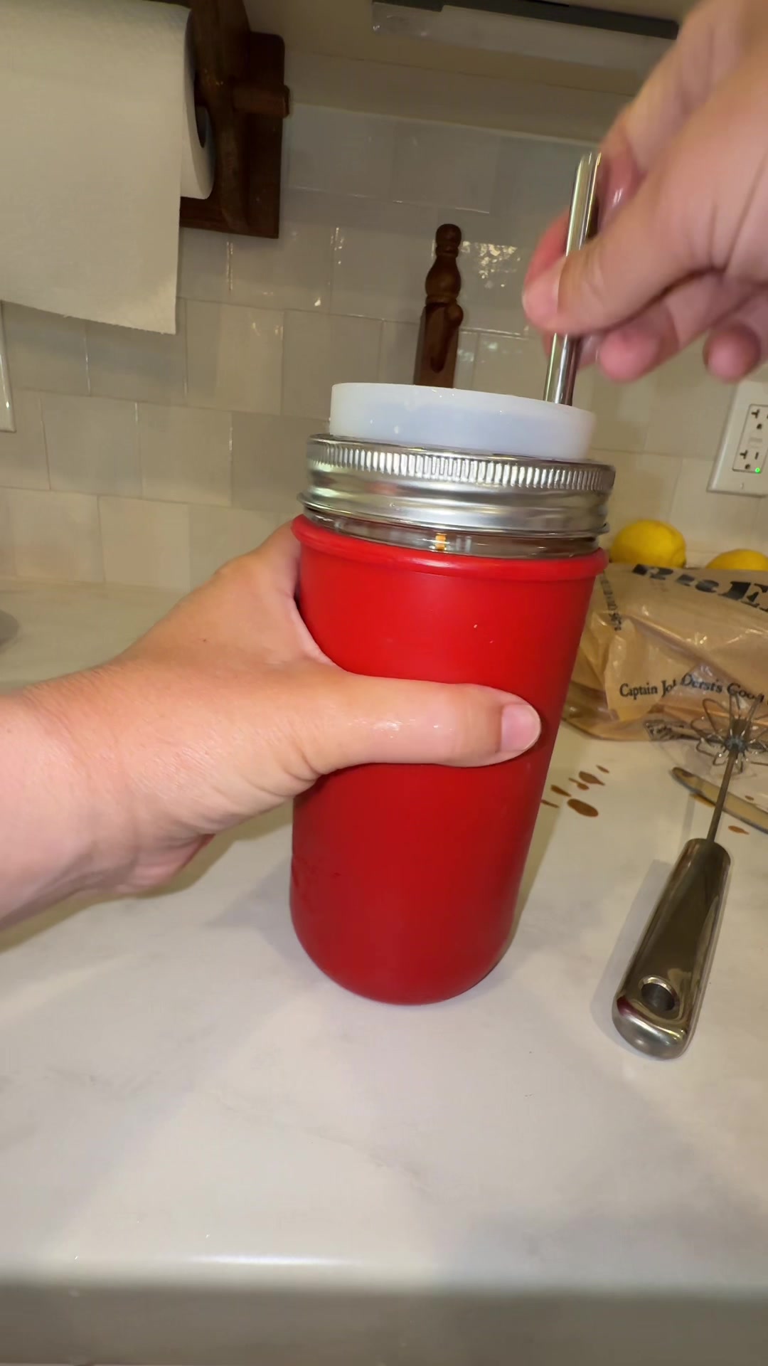 TikTok post by @haleybdavis for Mason Jar Lifestyle. Caption reads: [...] #icedcoffee #masonjar #coffeecup @Mason Jar....