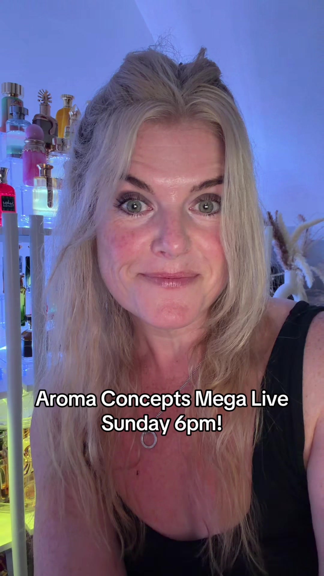 TikTok post by @lisafragrances for Aroma Concepts. Caption reads: Aroma Concepts Mega Live Sunday 6pm go to @Aroma....