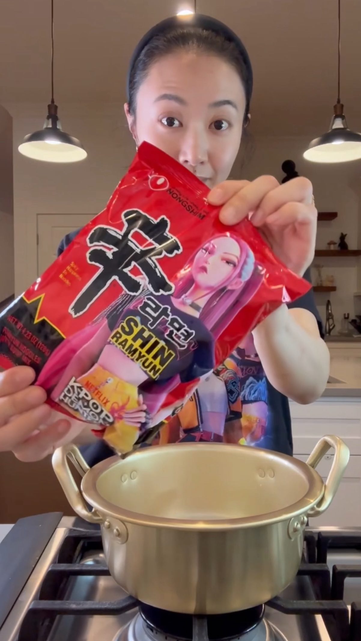 Instagram post by @basicsunday_cooking for Nongshim USA. Caption reads: Shin ramen Kpop Demon Hunters

#koreanfood....