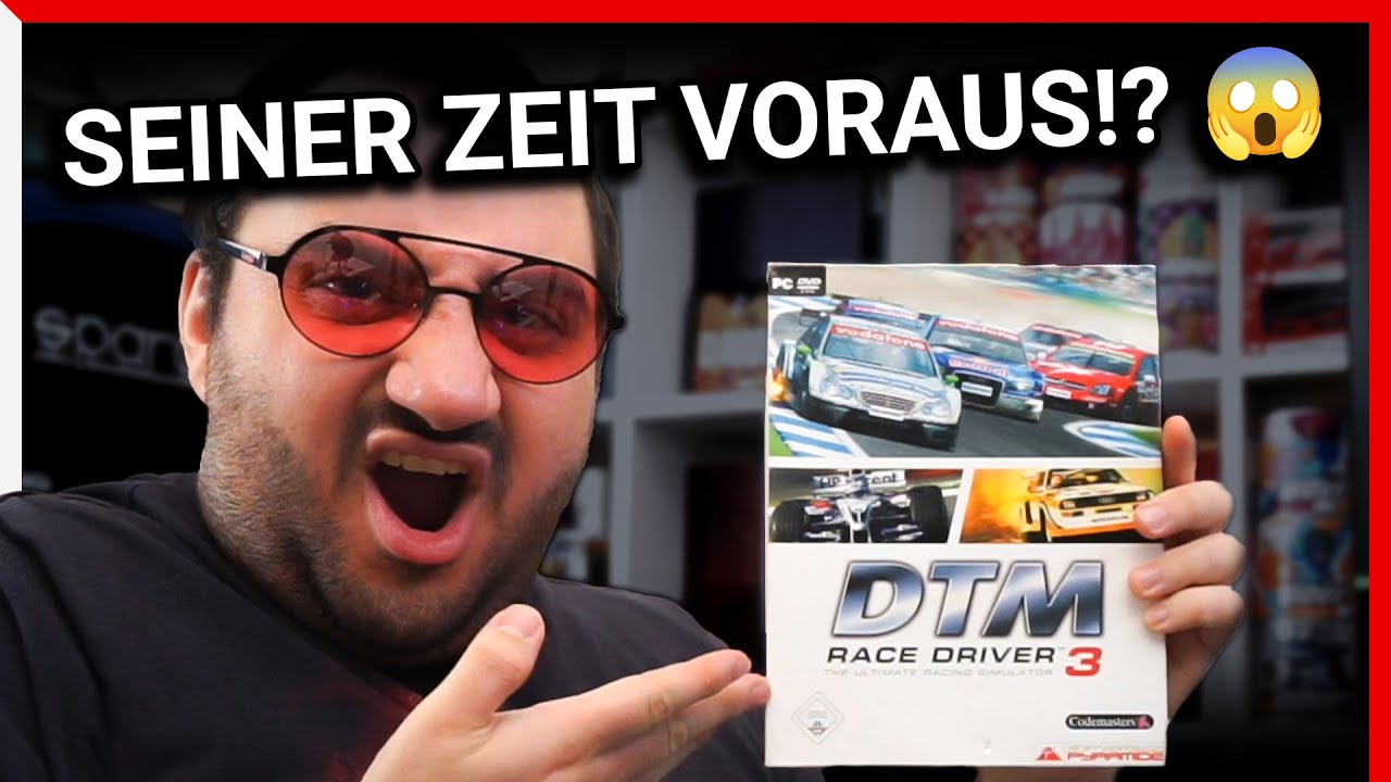 YouTube post by @DaveGaming for Fanatec. Caption reads: HOW AWESOME WAS DTM RACE DRIVER 3 ACTUALLY 😱.