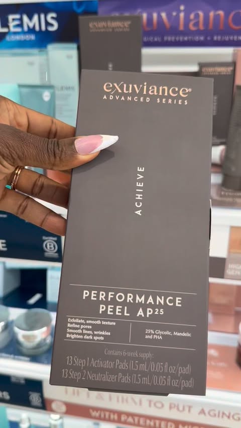 Instagram post by @luvmimiya for Exuviance. Caption reads: PSA: your glow is 25% off right now 👀✨ @exuviance....