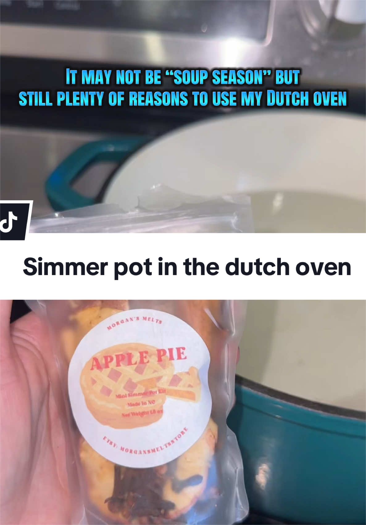TikTok post by @jenns.house for Mueller Home. Caption reads: Simmer pot on while we clean the house! 🍏🩵....