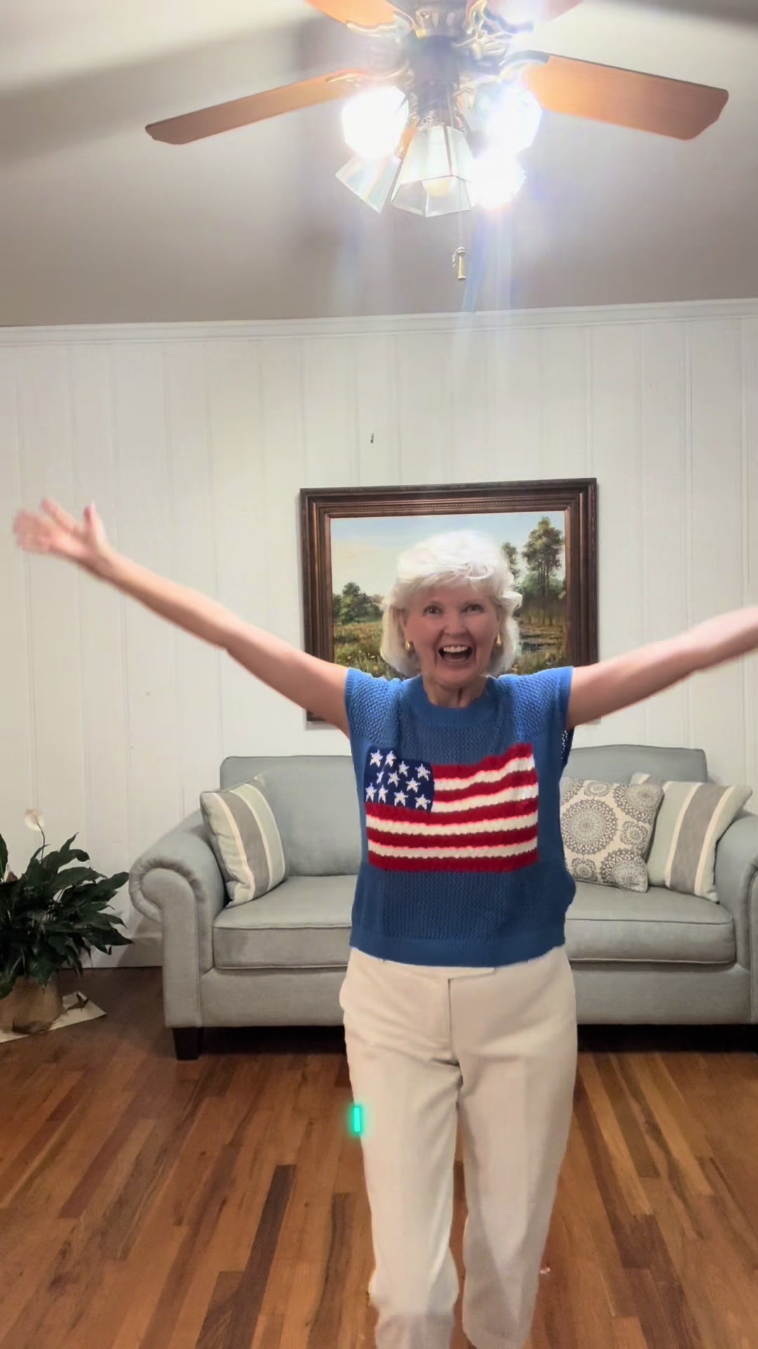 TikTok post by an influencer for Asvivid. Caption reads: [...] #patriotic #vest #crochet @Asvivid #flag.