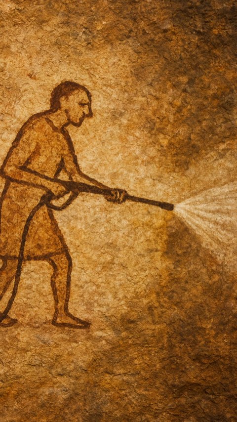 Instagram post by @smoutspressurewashing for Moasure. Caption reads: Contractors or Cavemen? ⚒️ 🦍 @moasure....