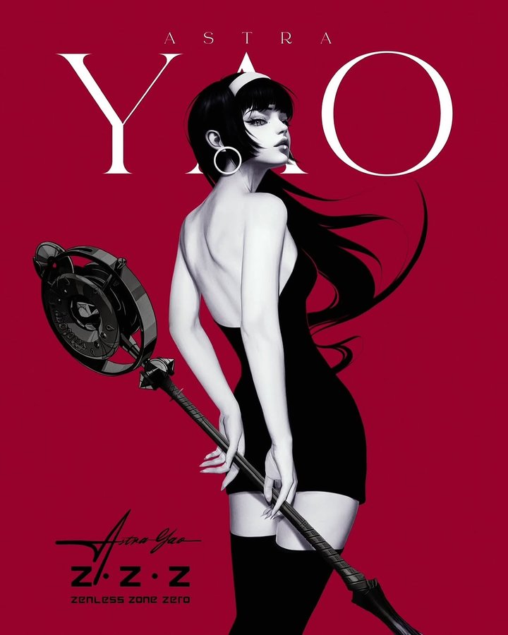 Instagram post by @la___aura for Zenless Zone Zero. Caption reads: [...] playable character Astra Yao from Zenless....