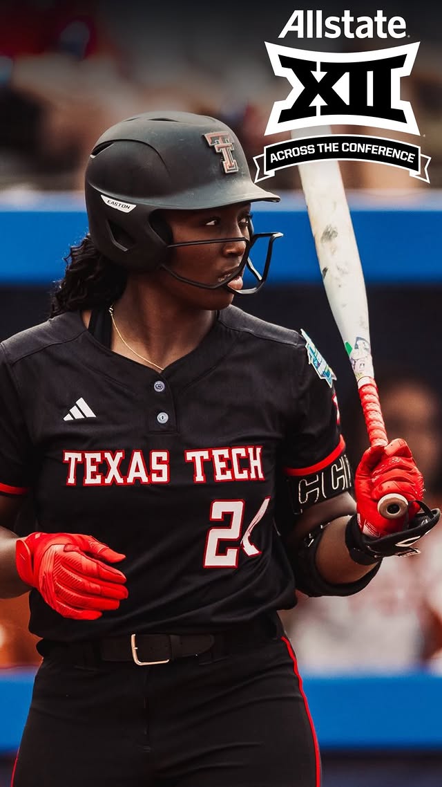 Instagram post by @big12studios for Big 12 Conference. Caption reads: Big 12 Softball starts TODAY 😱 Rachel Becker has....
