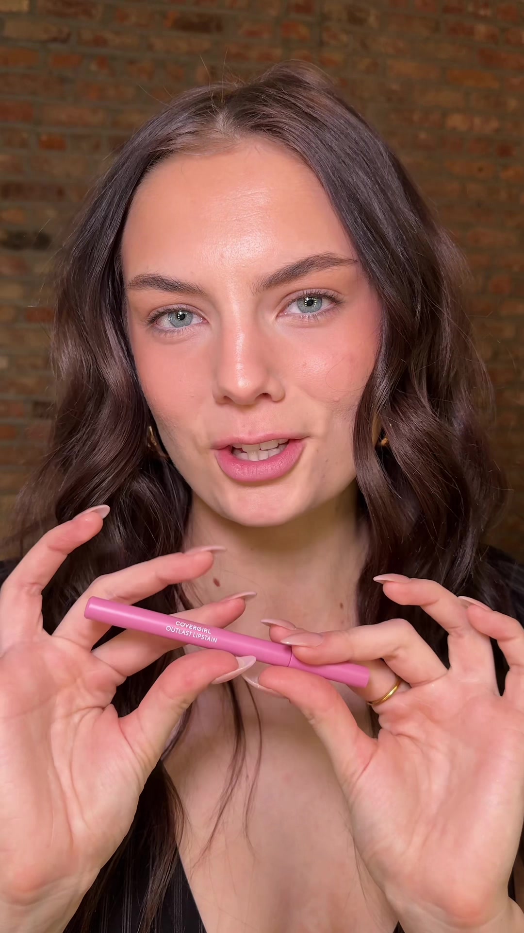 TikTok post by @margaret_kov for COVERGIRL. Caption reads: [...] glam, and zero touch-ups?? #lipstain....