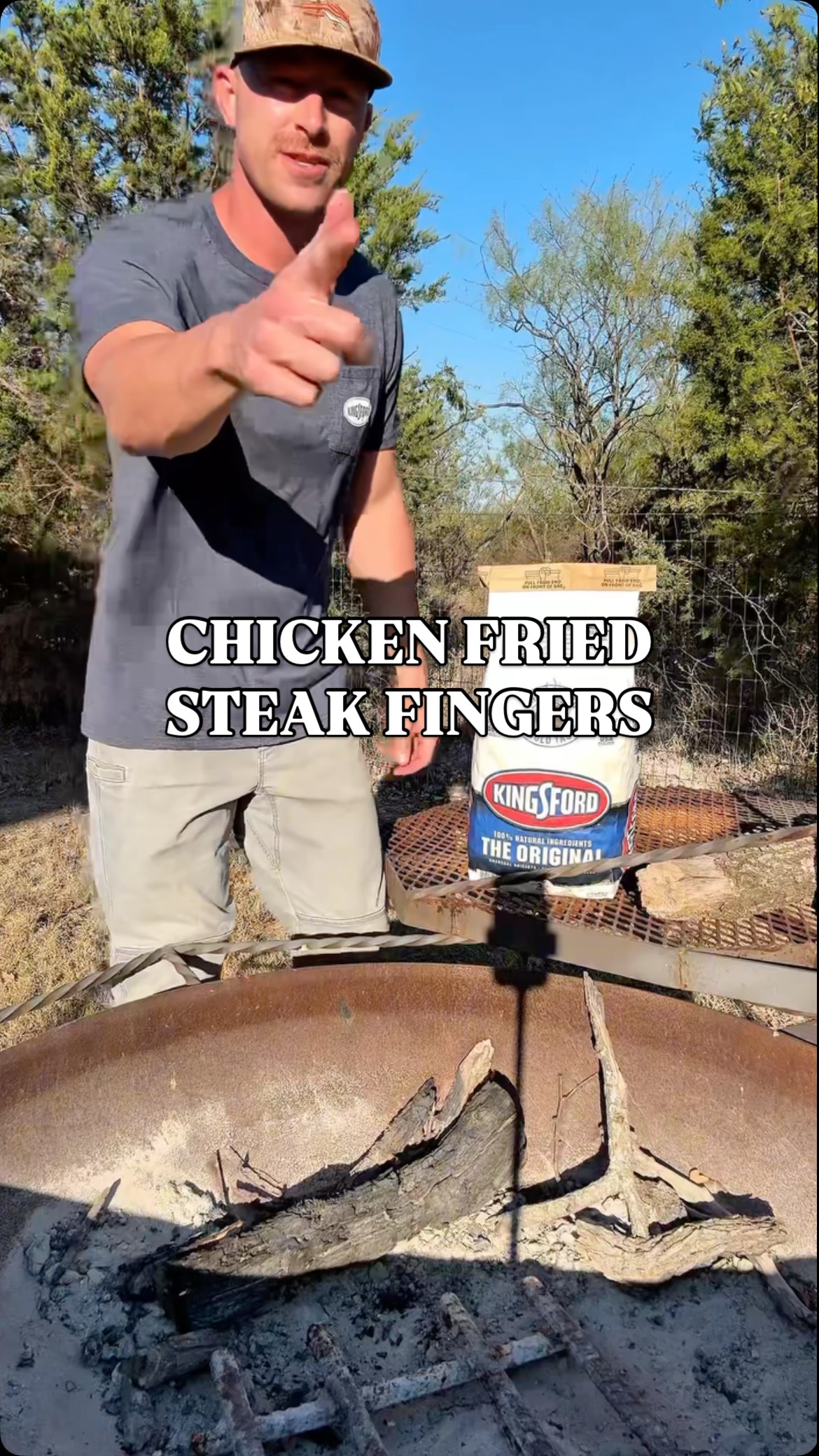 Instagram post by @firehousegrub for Kingsford. Caption reads: Chicken fried steak fingers over coals are the....