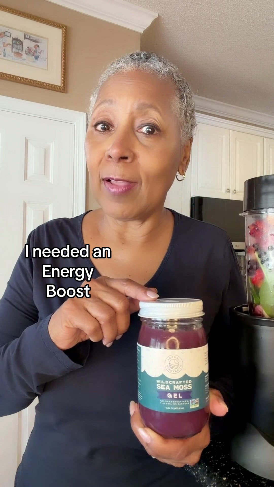 TikTok post by @sheilasfit50plus for Herbal Vineyards. Caption reads: @Herbal Vineyards is my go to for an energy boost.....