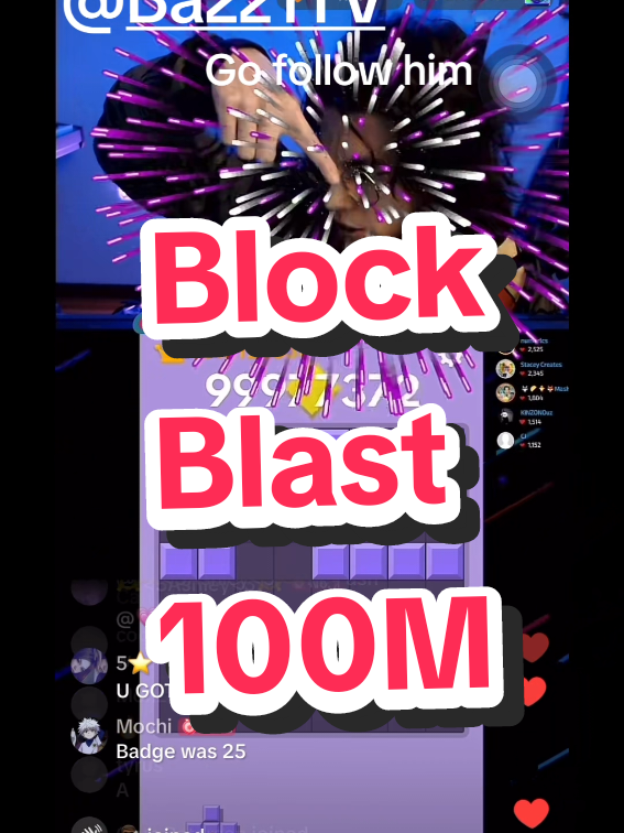 TikTok post by @bazz1tv for Block Blast. Caption reads: 100 million points in @Block Blast! Official !!!....