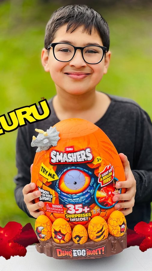 Instagram post by an influencer for ZURU Toys. Caption reads: [...] #smashersdino #smasher #zuru #zurutoys....