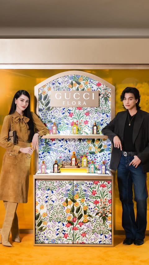 Instagram post by @davikah for GUCCI. Caption reads: [...] and Gulf Kanawut celebrate the launch of....