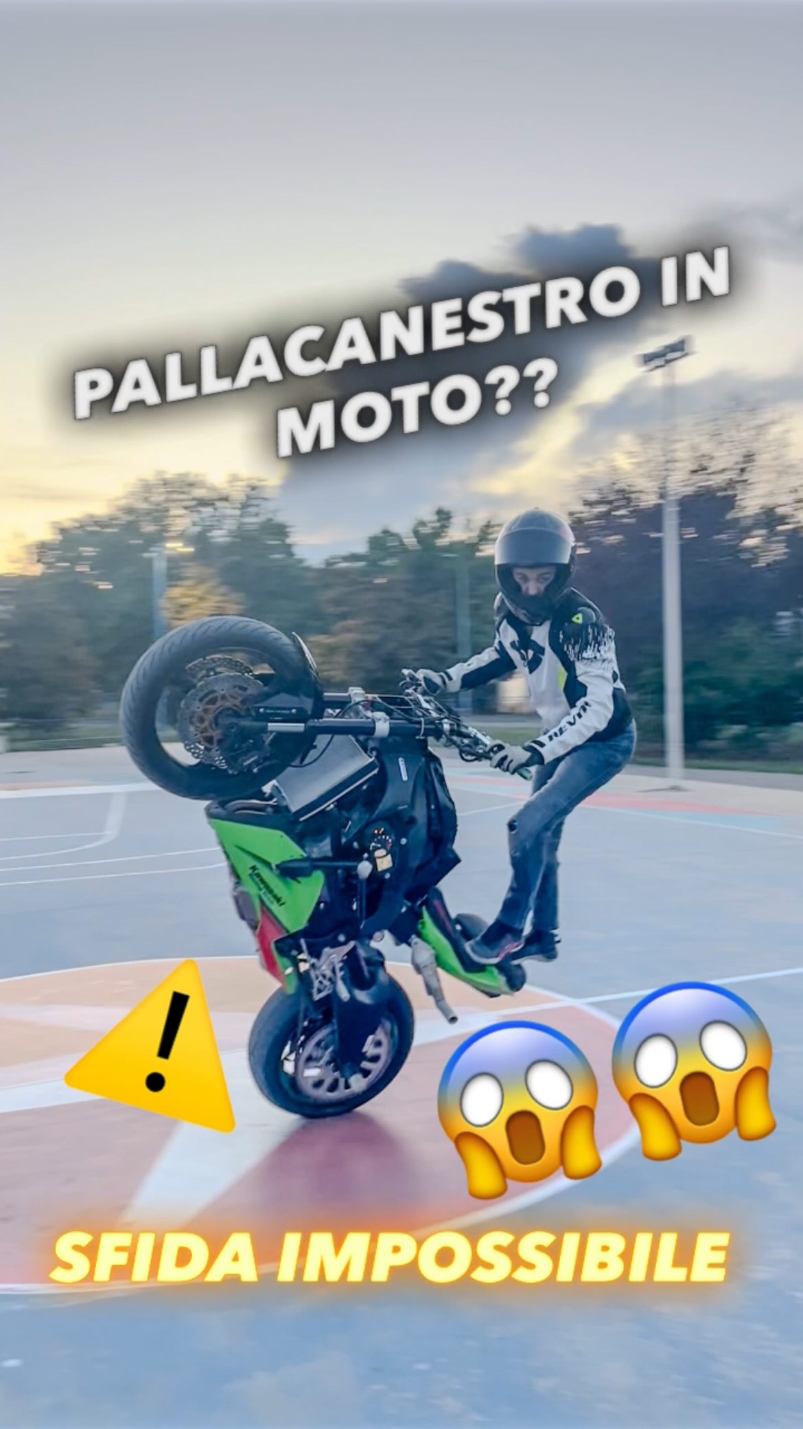 Instagram post by @alestuntrider for SHARK Helmets. Caption reads: Ma tu credevi fosse possibile? 😱⚠️ - Sponsored by....