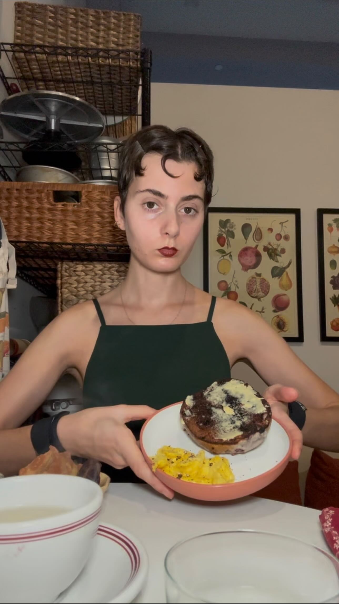 Instagram post by @aimeefrance for KerrygoldUSA. Caption reads: Blueberry bagel + scrambled egg for breakfast....