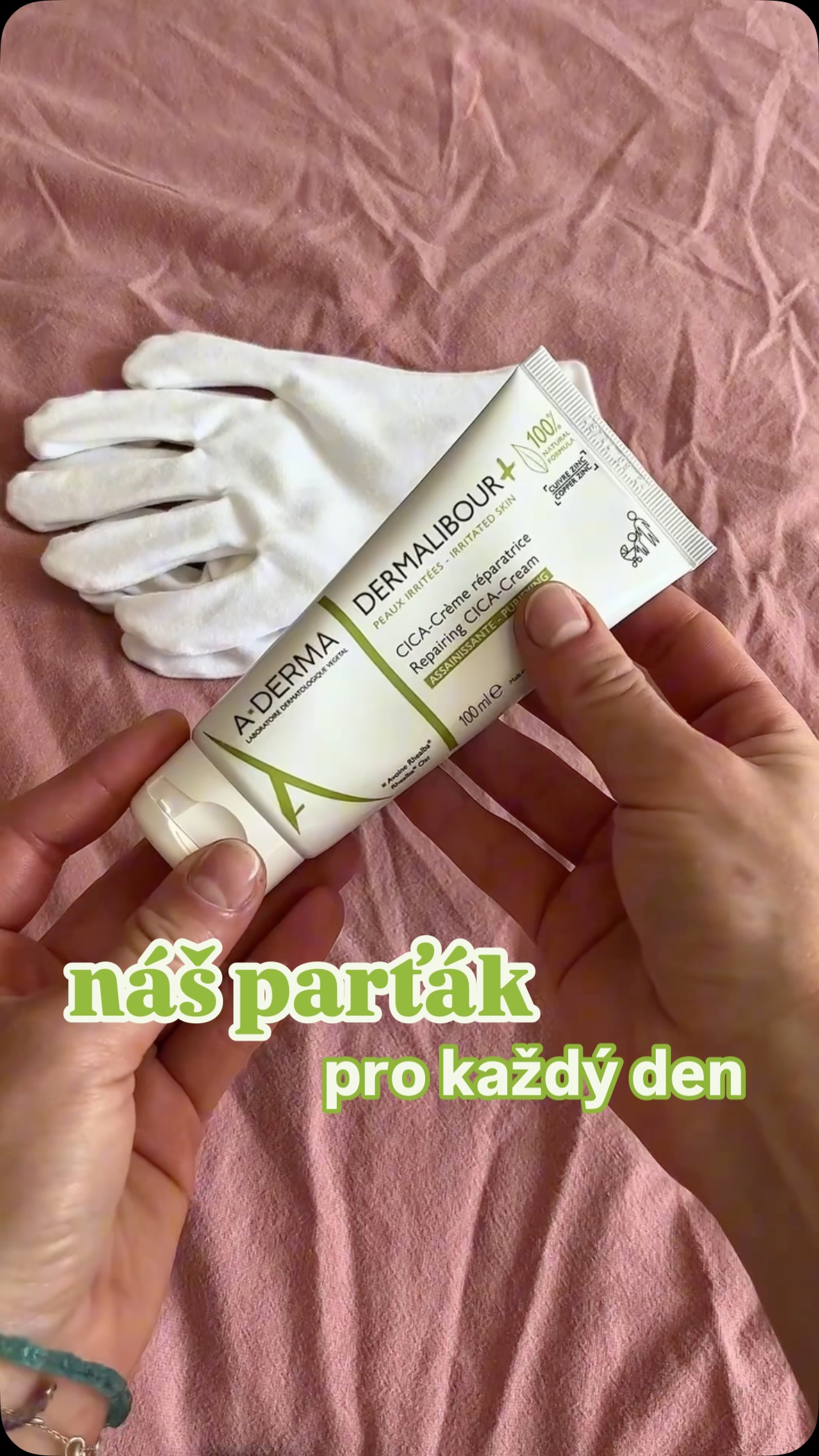 Instagram post by @andrea_kapitanova for A-DERMA. Caption reads: Můj život nebyl nikdy jednoduchý, a proto si ho....