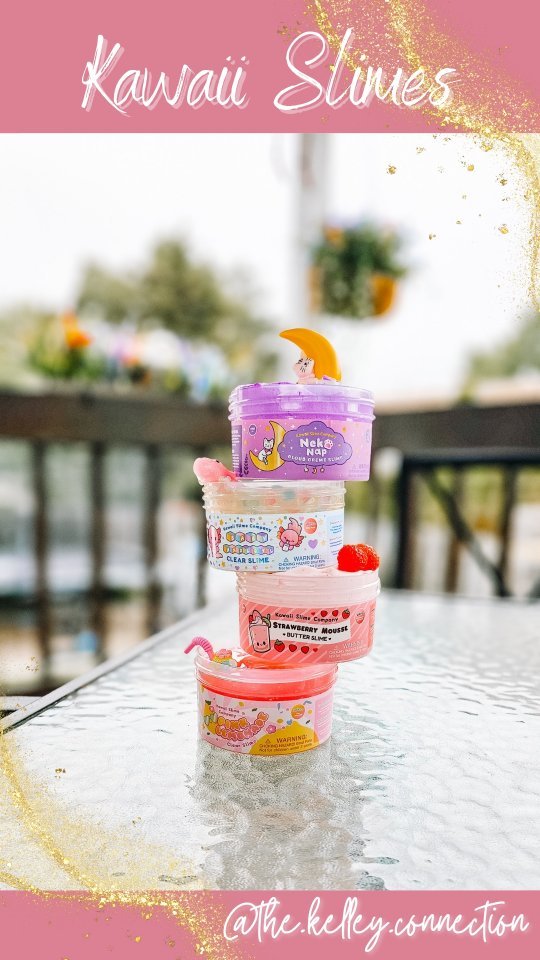 Instagram post by @the.kelley.connection for Kawaii Slime Company. Caption reads: #ad | My girls are obsessed with different kinds....