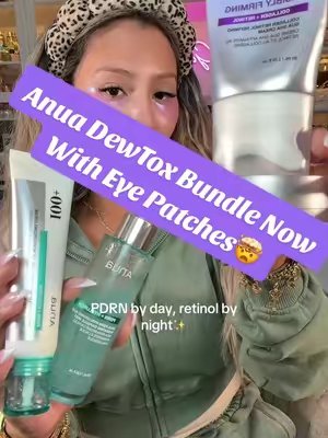 TikTok post by @giniglow for Anua Store US. Caption reads: [...] testimony. Results may vary. @Anua Store US....