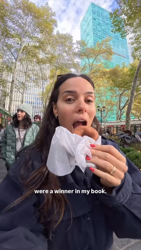 Instagram post by @aliazaita for Insta360. Caption reads: Tasting our way through the Bryant Park Winter....
