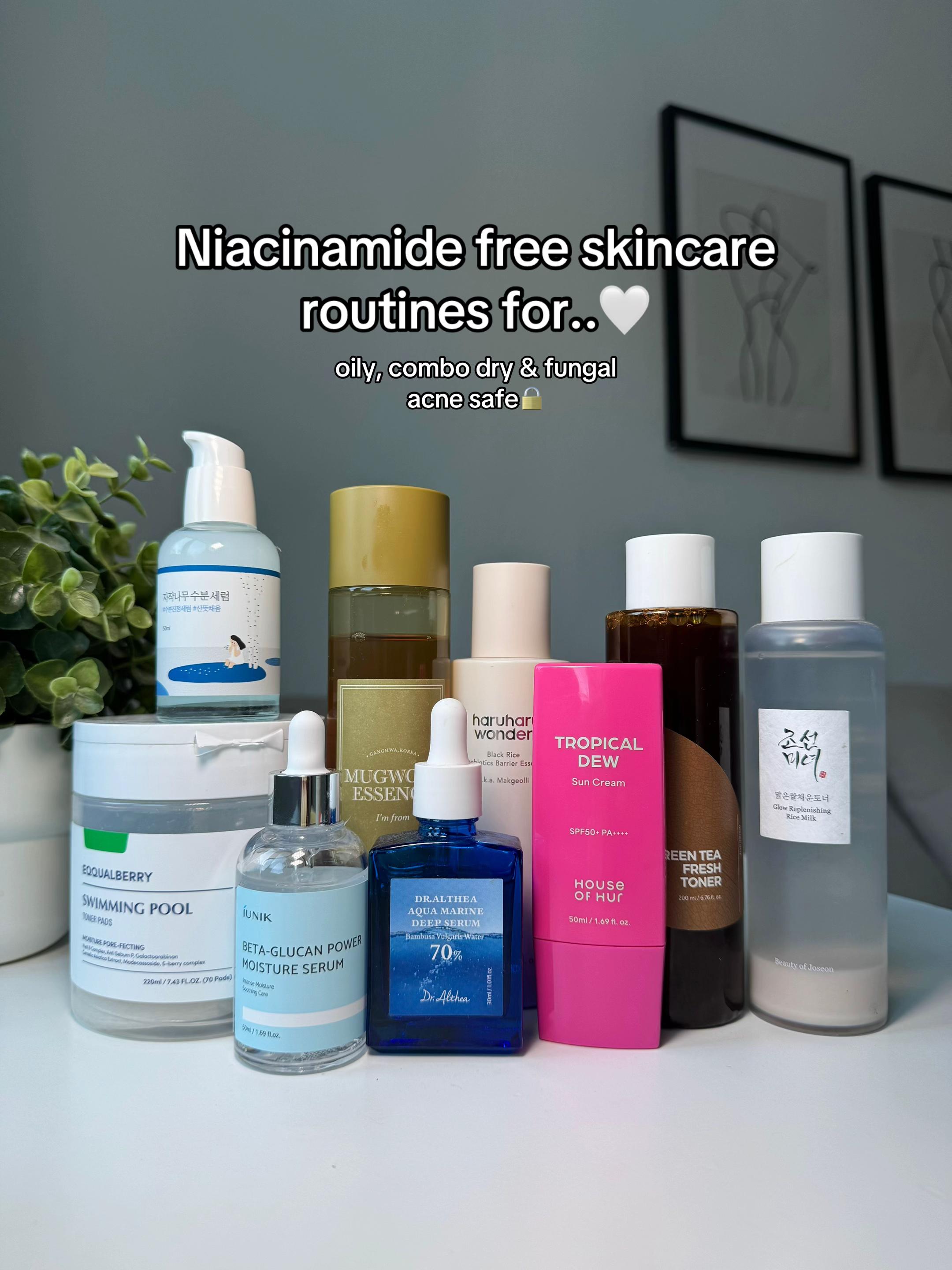 TikTok post by @skincarewithlola9 for Round Lab. Caption reads: If your skin reacts to niacinamide, all of these....