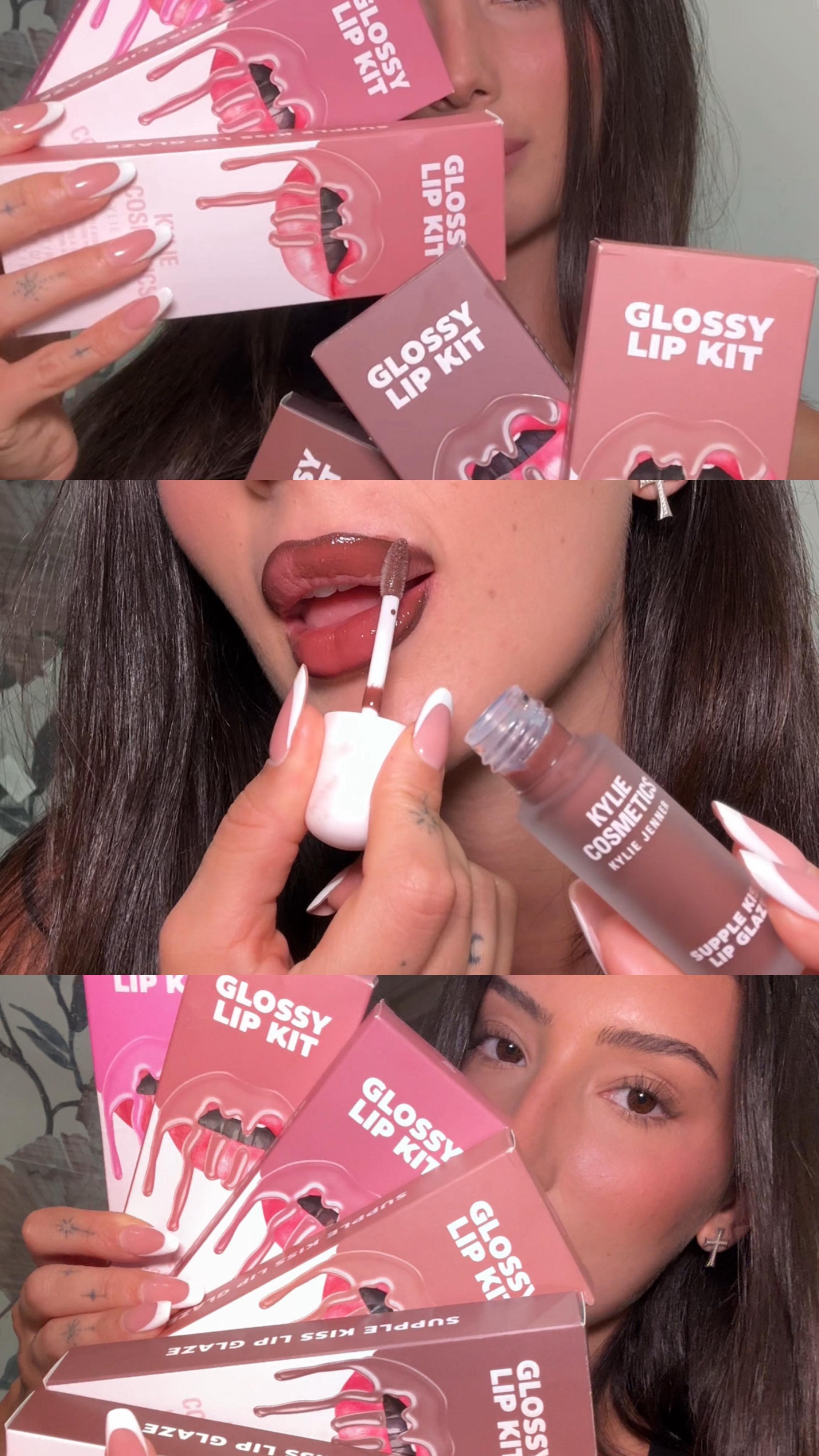 Instagram post by @sissiguida for Kylie Cosmetics. Caption reads: Kylie lip kit but make it ✨glossy✨ in esclusiva da....