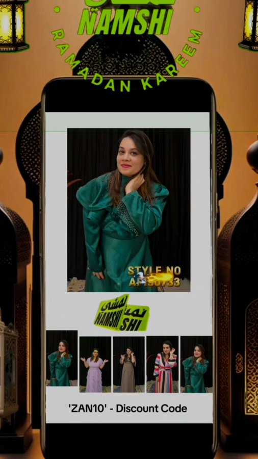 Instagram post by @zans.vibes for Namshi. Caption reads: 🌙✨ Namshi Eid Sale – Shop & Save with ZAN10!....