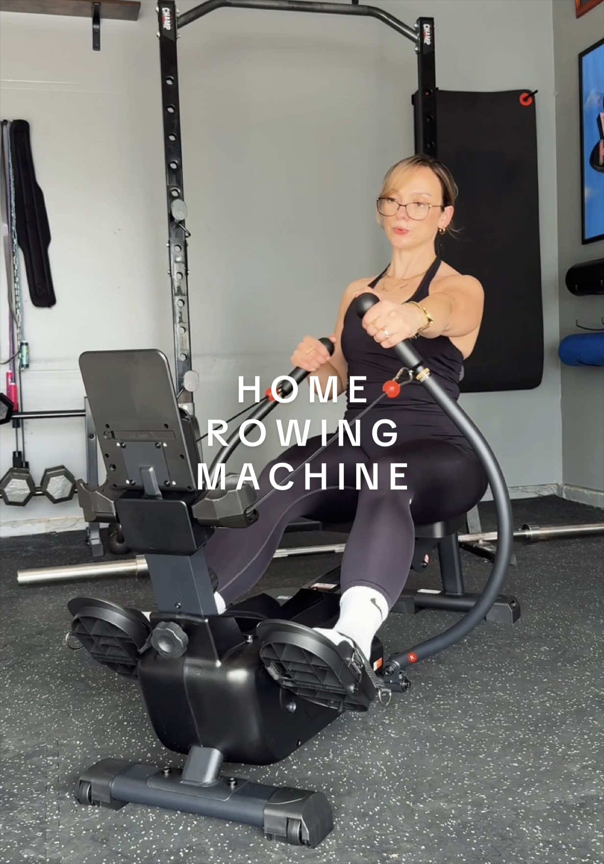 TikTok post by @fitwithhaileigh for Merach Fitness. Caption reads: A GREAT WORKOUT FROM HOME ⬇️ Ladies, allow me to....