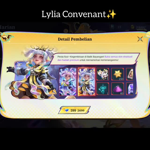 Instagram post by @fallsweetener for Mobile Legends: Bang Bang. Caption reads: Bantai musuh pake skin terbaru nya Lylia Convenant....
