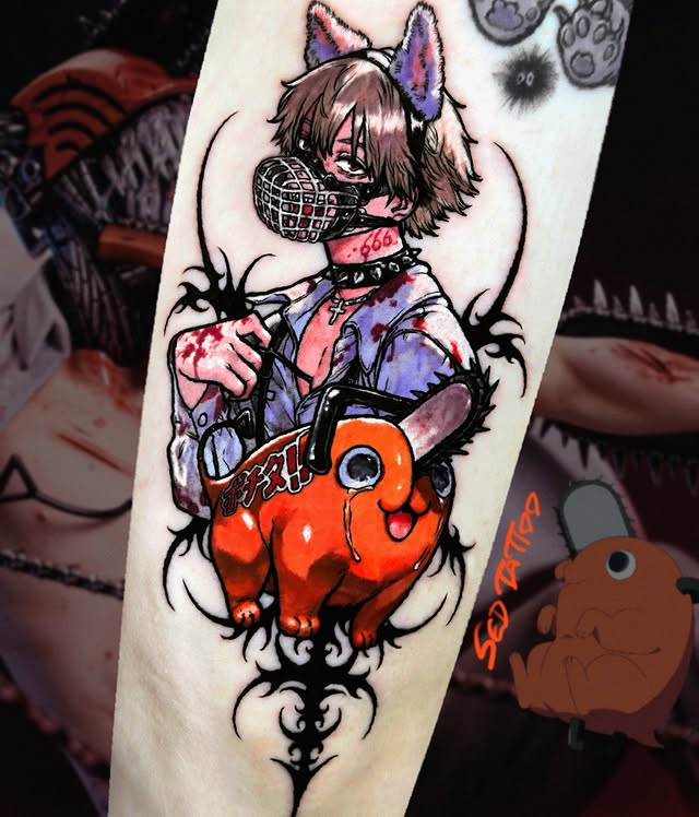 Instagram post by @sedtattoo for EMALLA Official. Caption reads: Denji&Pochita🐶 
1월 서울 예약 가능
2026 1,2月....