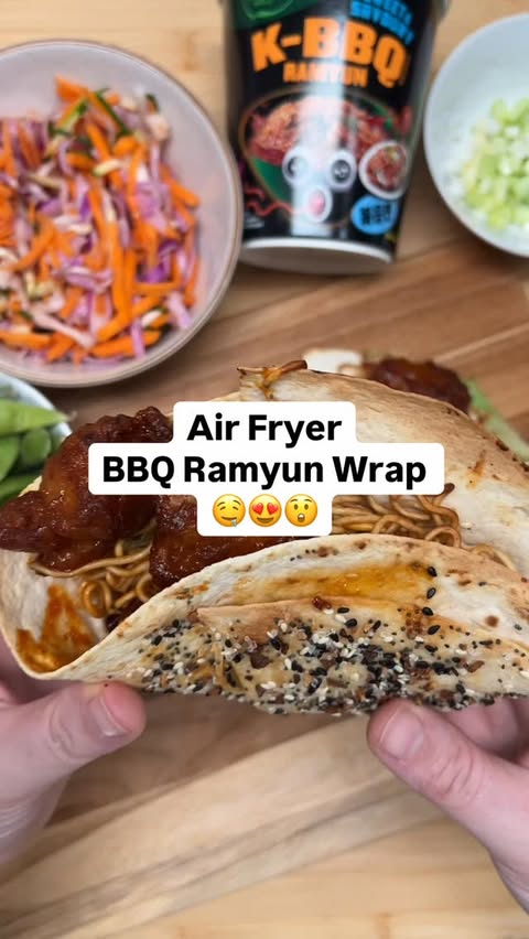 Instagram post by @tastyairfryerrecipess for Bibigo. Caption reads: [...] gave it a Korean twist 🔥 Picked up the....