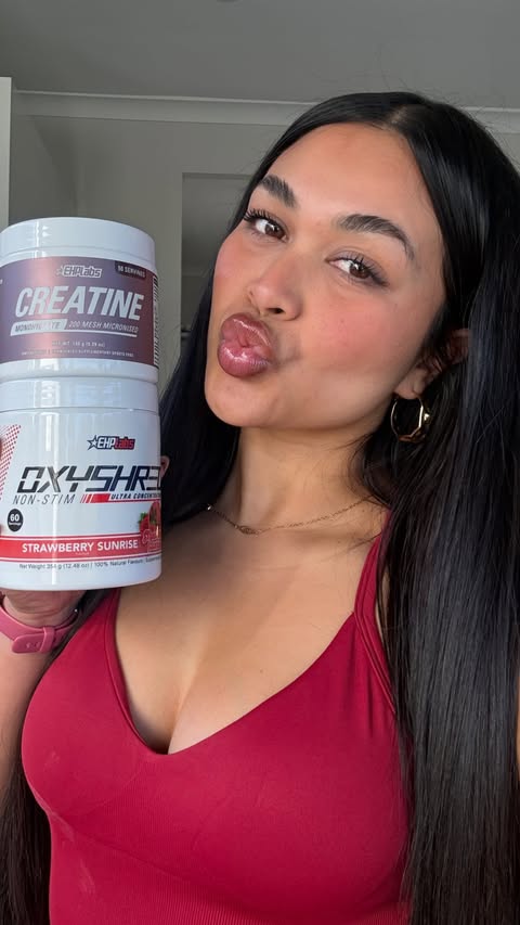 Instagram post by @nessamhay for EHPlabs. Caption reads: Get free creatine with every OxyShred order ⚡️....