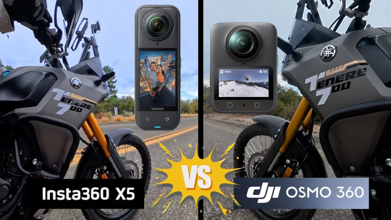 YouTube post by @BigRockMoto for CHIGEE. Caption reads: Insta360 X5 vs DJI Osmo 360 for Motorcycling |....